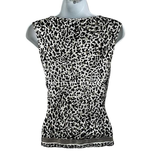 ALFANI Y2K Vintage Animal Print 100% Silk Blouse V-Neck Size 2 Tan/Back Retro - Picture 2 of 7